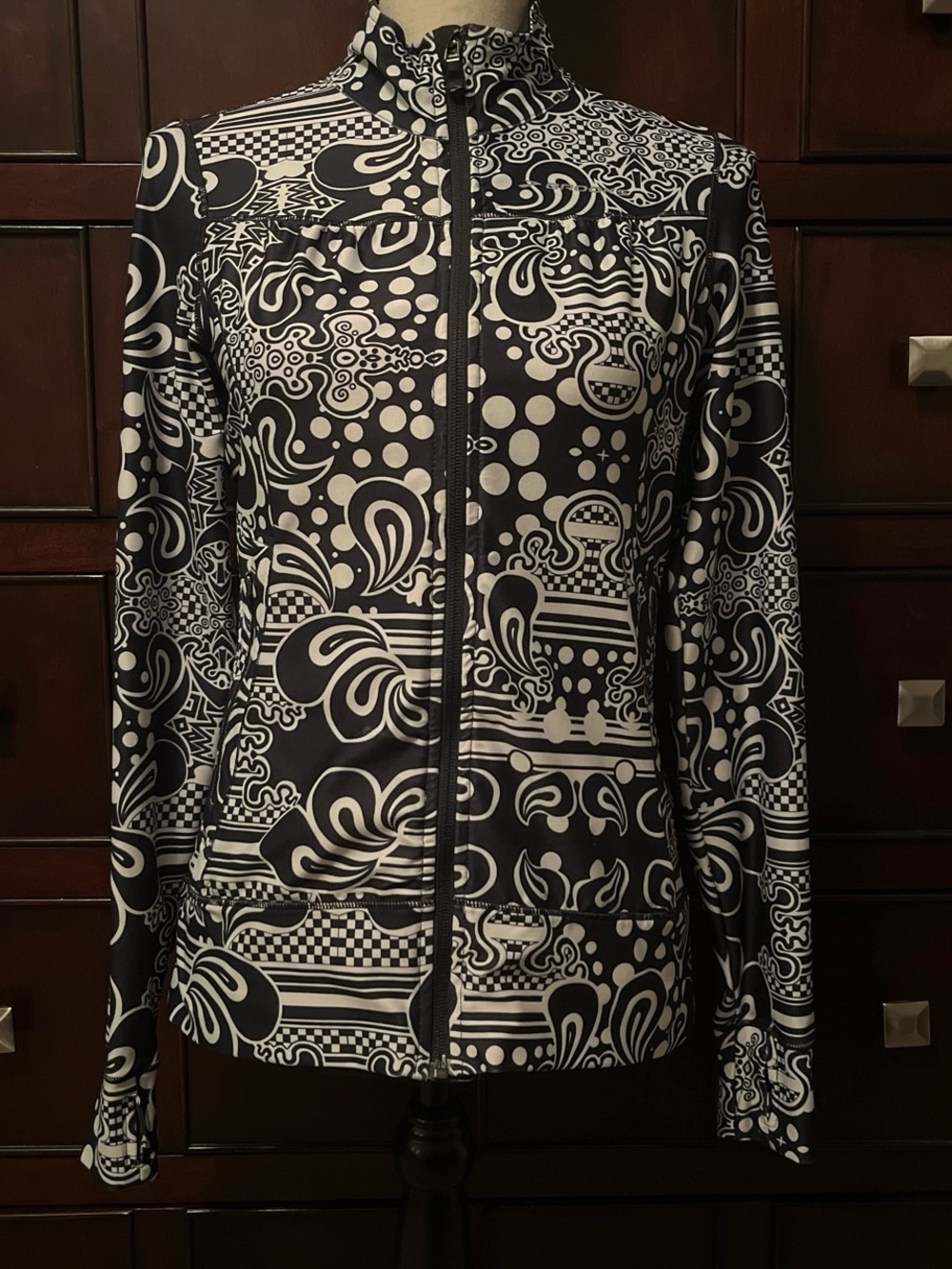 Brooks Black and White Printed Zip-Up Hoodie